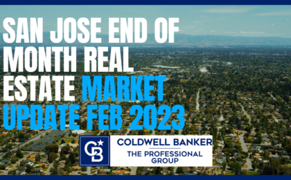 Image of the city of San Jose with a title reading San Jose End Of Month Real Estate Market Update February 2023.