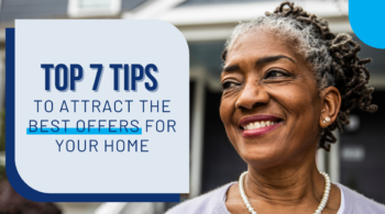 Image of a woman looking left at wording titled "Top 7 Tips to attract the best offers for your home."